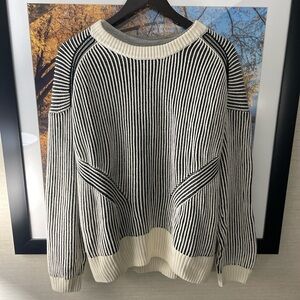 Striped Black and White Crewneck Sweater - man